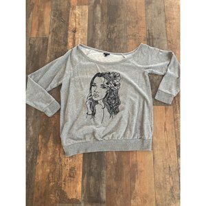 Torid off the shoulder pullover sweatshirt tropical girl print size 0